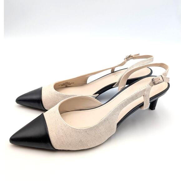 Calvin Klein Dasta Kitten Heel Slingback Pumps Women's Beige Size US7.5M EU38 - Picture 1 of 12